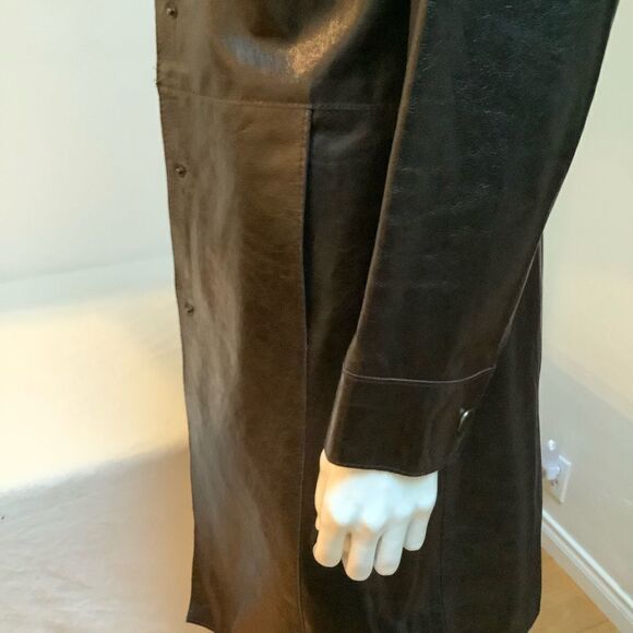 LEATHER CAR COAT JACKET LONG - Picture 3 of 7